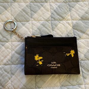 Coach X Peanuts mini skinny ID card case keychain in signature canvas